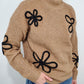 CHARLIE B MOCK NECK FLOWER SWEATER - TRUFFLE