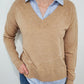 CHARLIE B PLUSHY KNIT FOOLER TOP - CARAMEL/BLUE/WHITE