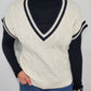 CLASSIC CABLE KNIT SWEATER VEST - CREAM/BLACK