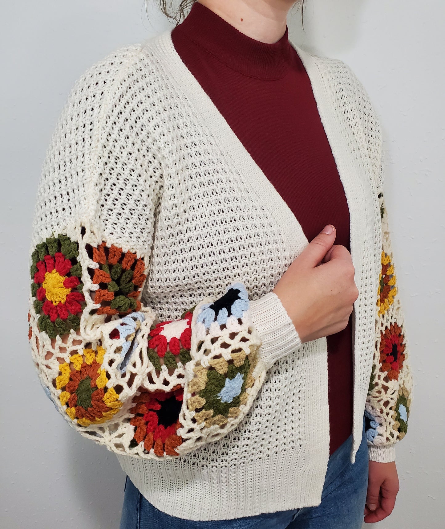 CROCHET PATCHWORK CARDIGAN - IVORY MULTI