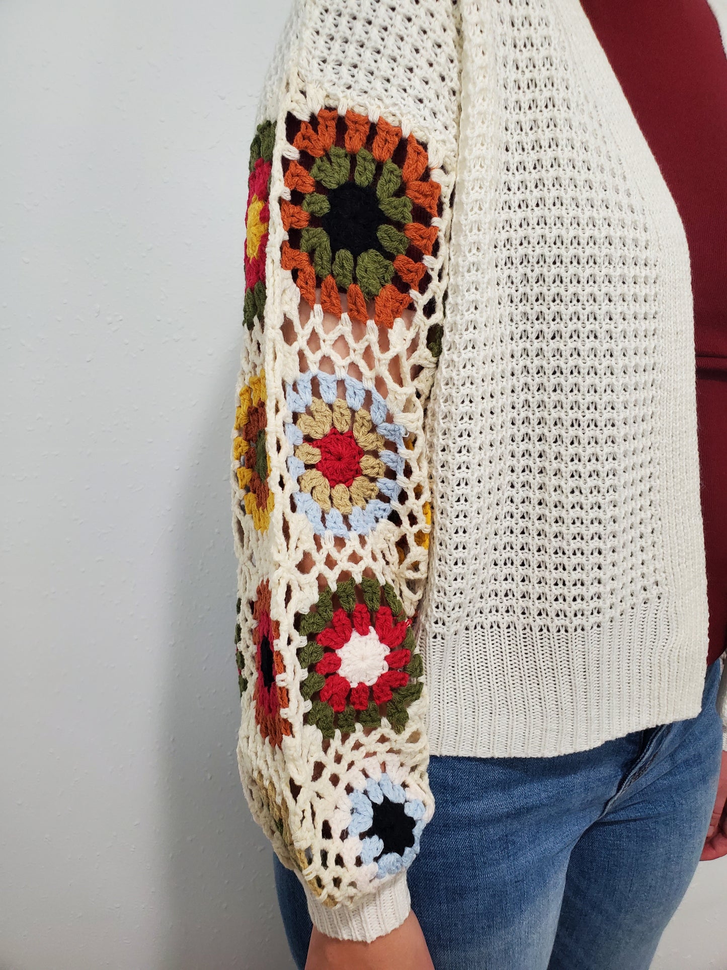 CROCHET PATCHWORK CARDIGAN - IVORY MULTI