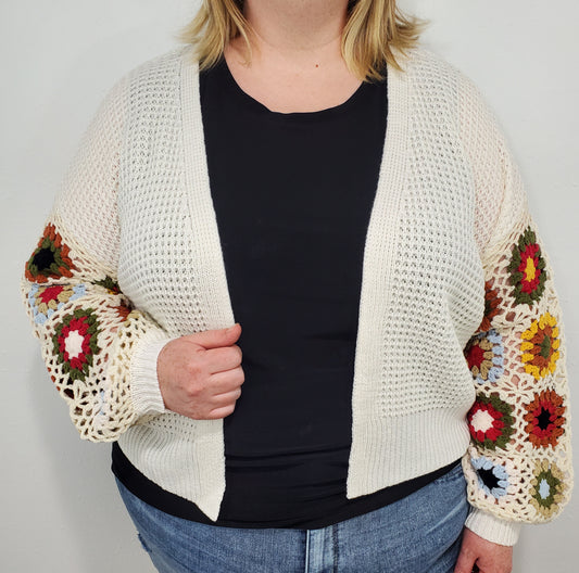 CROCHET PATCHWORK CARDIGAN - IVORY MULTI