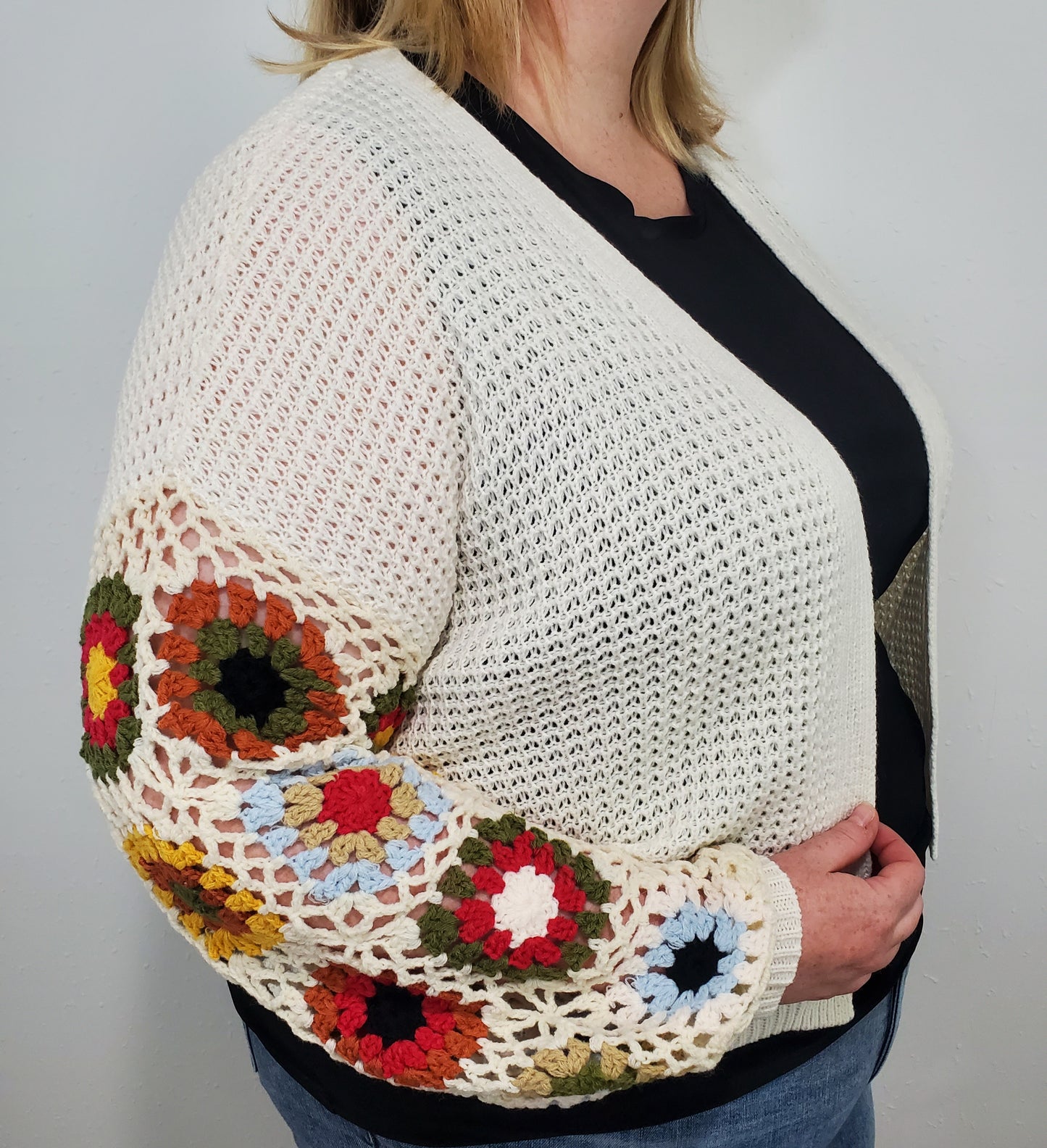 CROCHET PATCHWORK CARDIGAN - IVORY MULTI