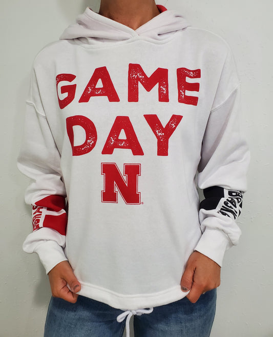 NEBRASKA GAME DAY CINCHED HOODIE - WHITE