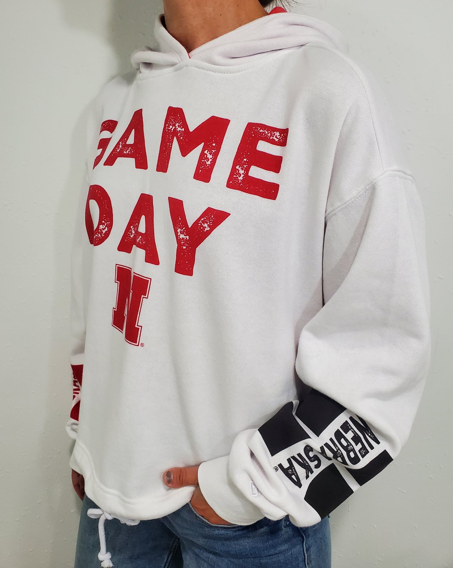 NEBRASKA GAME DAY CINCHED HOODIE - WHITE