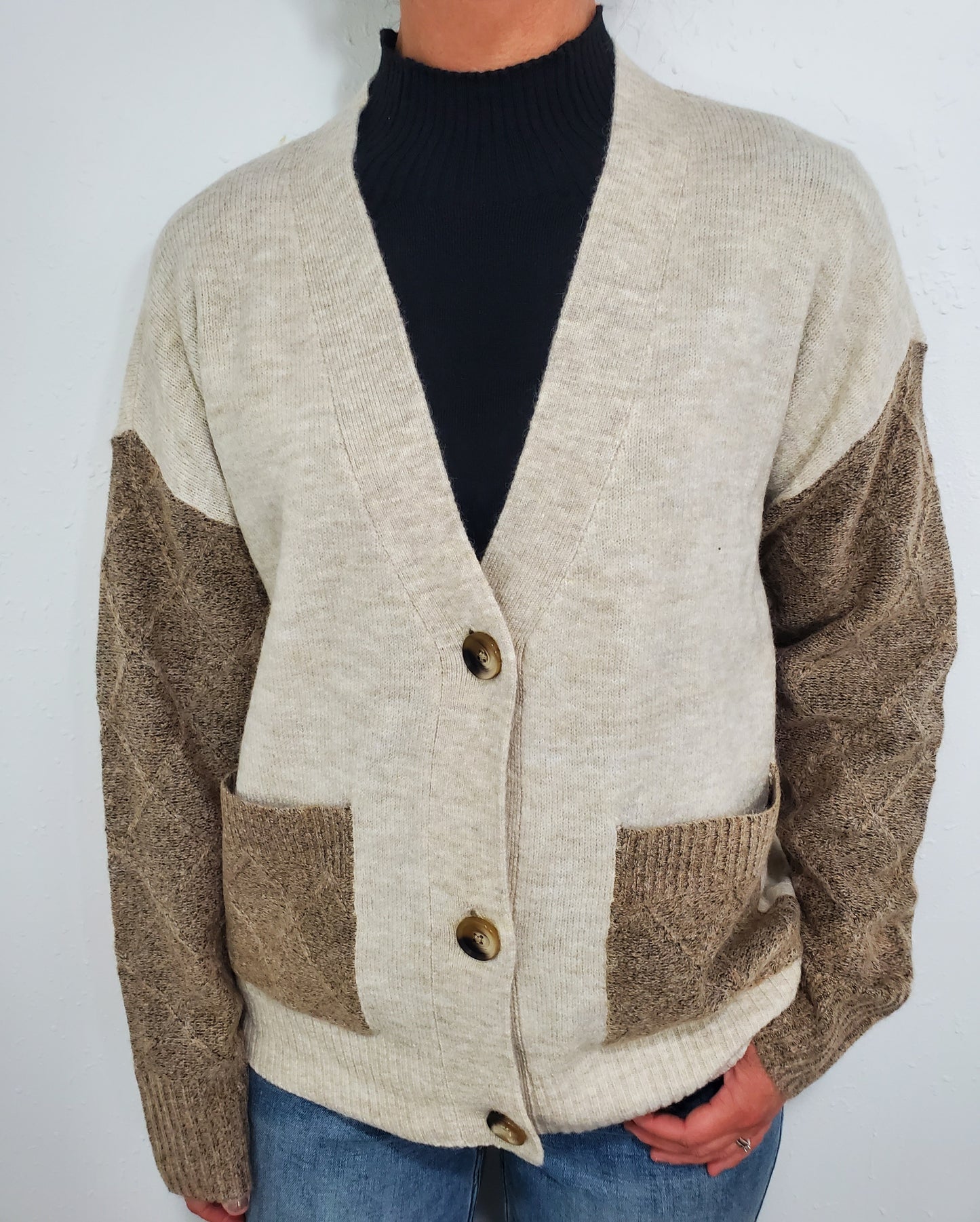 TRIBAL COLORBLOCK CARDIGAN - OATMEAL