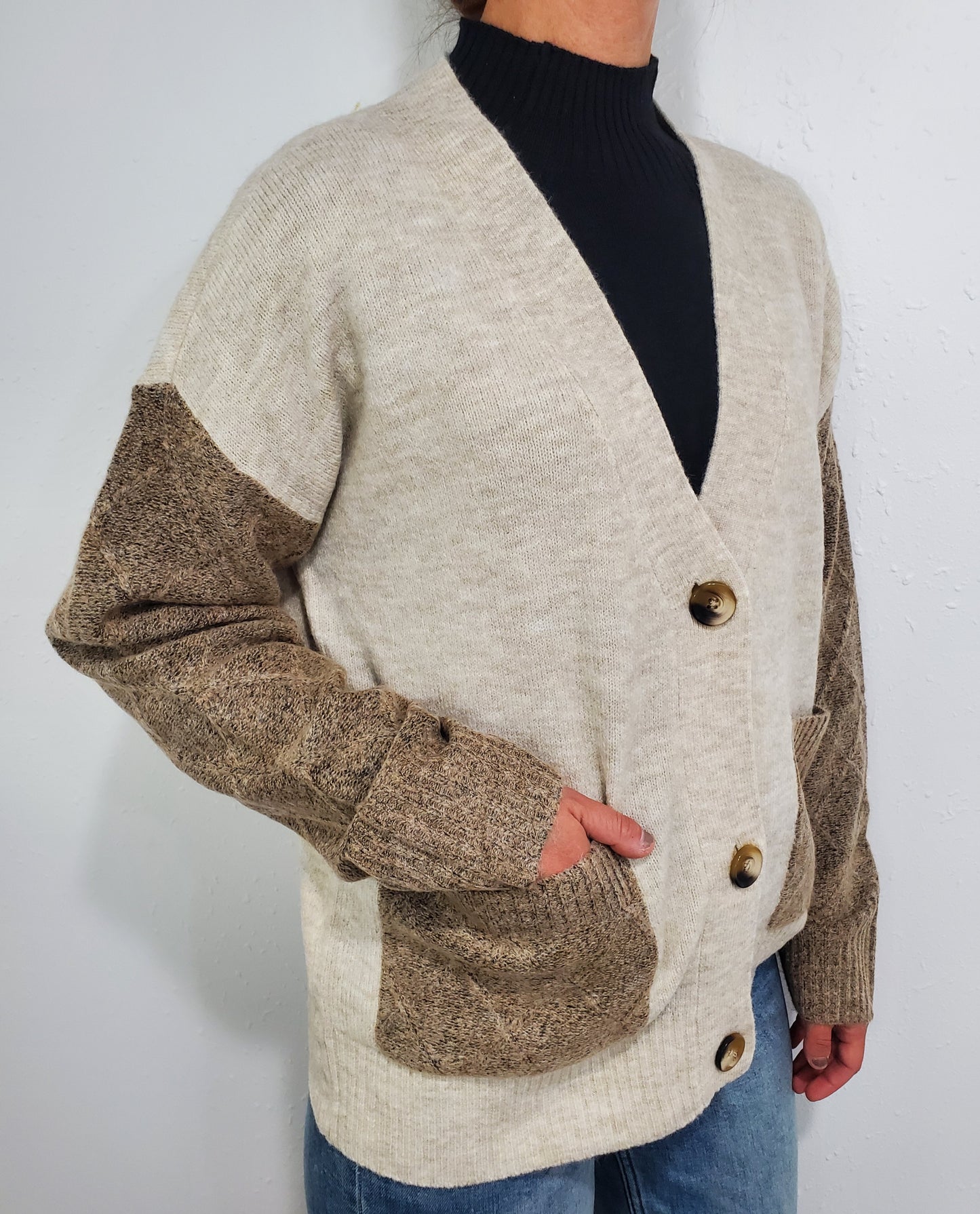 TRIBAL COLORBLOCK CARDIGAN - OATMEAL