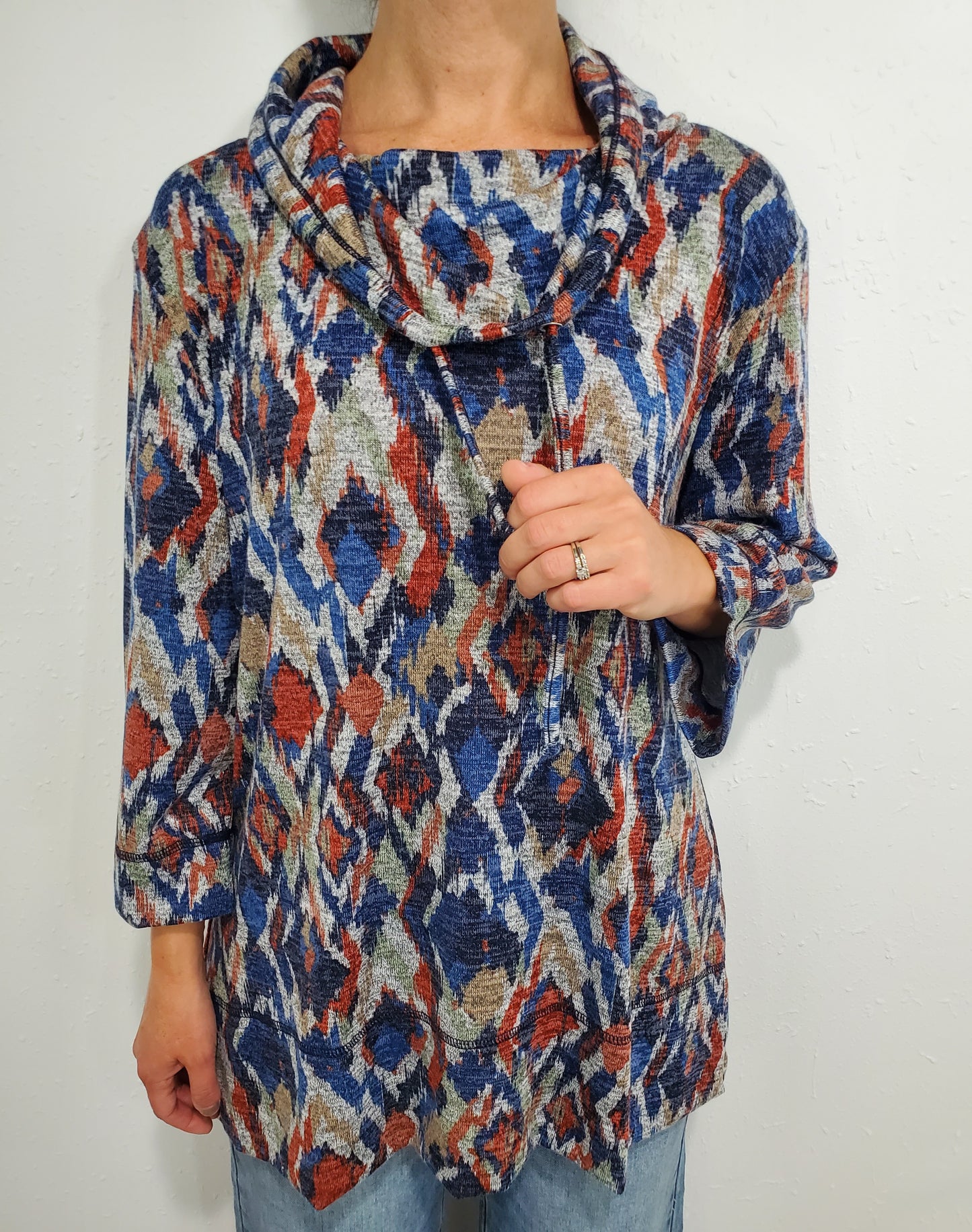 DYAMOND COWL TOP - BLUE/RUST