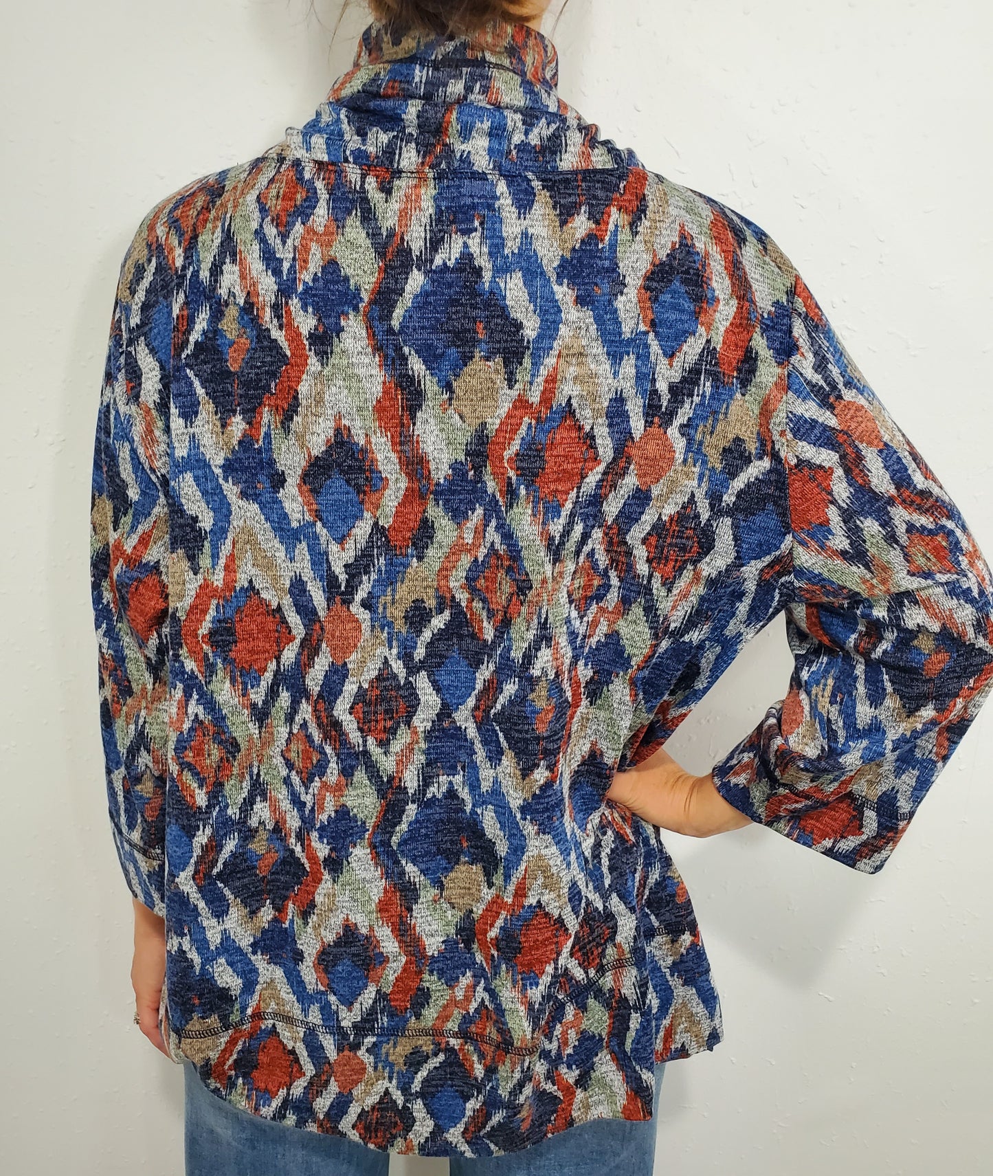 DYAMOND COWL TOP - BLUE/RUST