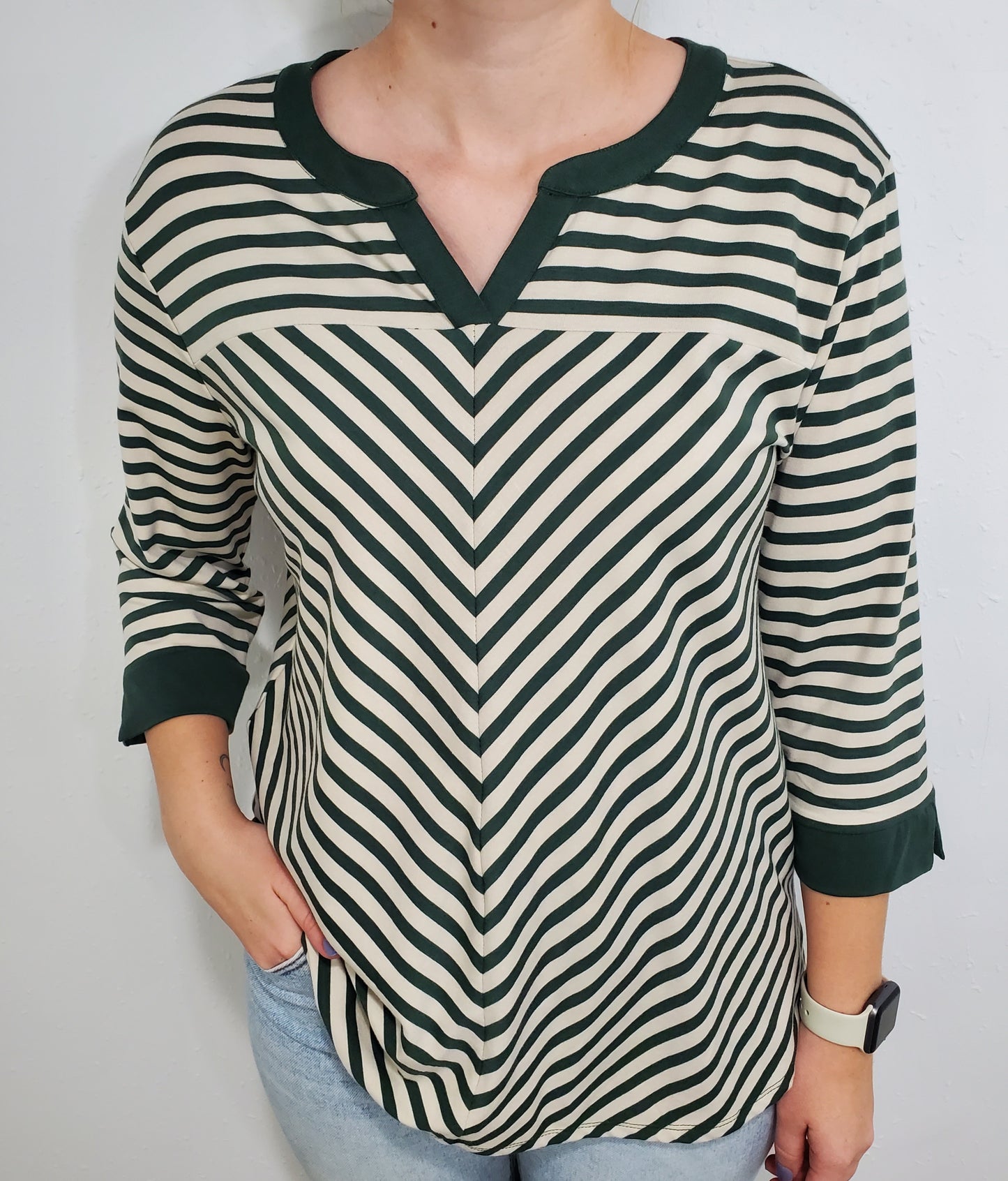 KEEP IT CASUAL STRIPED TOP - GREEN/CREAM