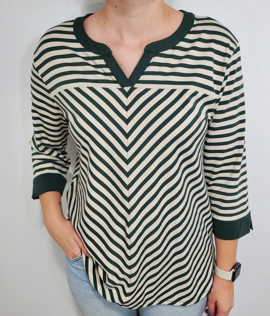 KEEP IT CASUAL STRIPED TOP - GREEN/CREAM