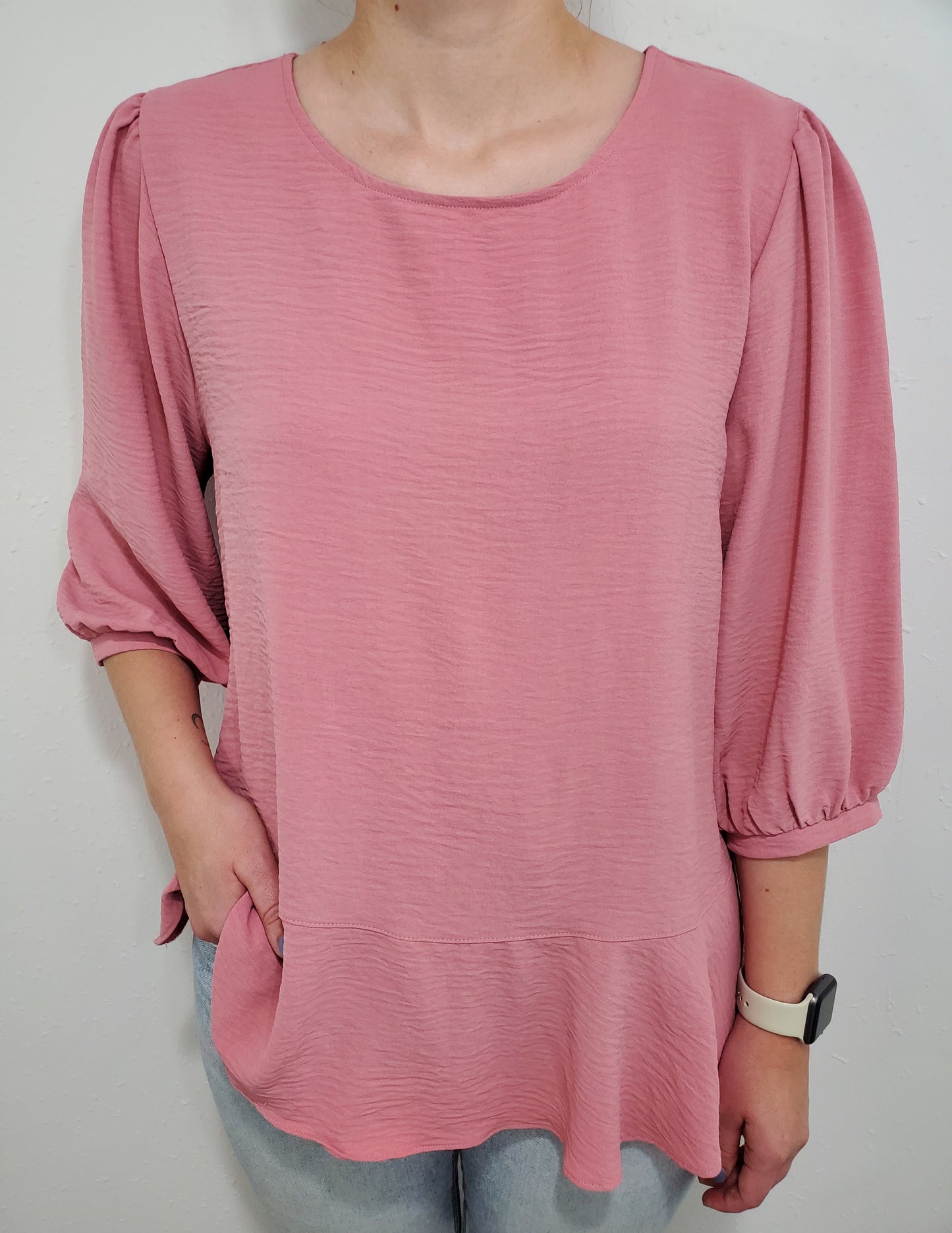 INTUITION RUFFLE TOP - POWDERY PINK