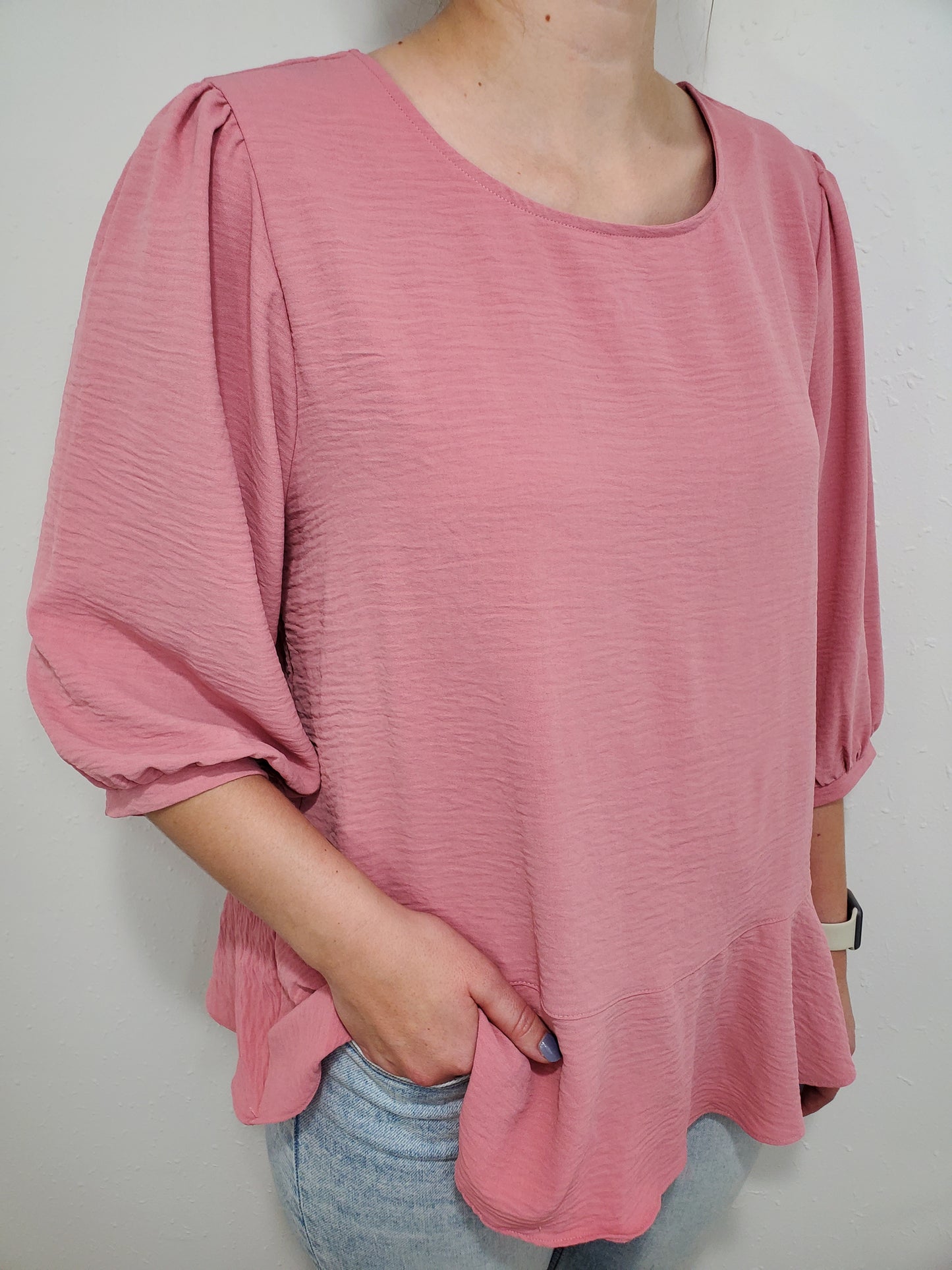 INTUITION RUFFLE TOP - POWDERY PINK