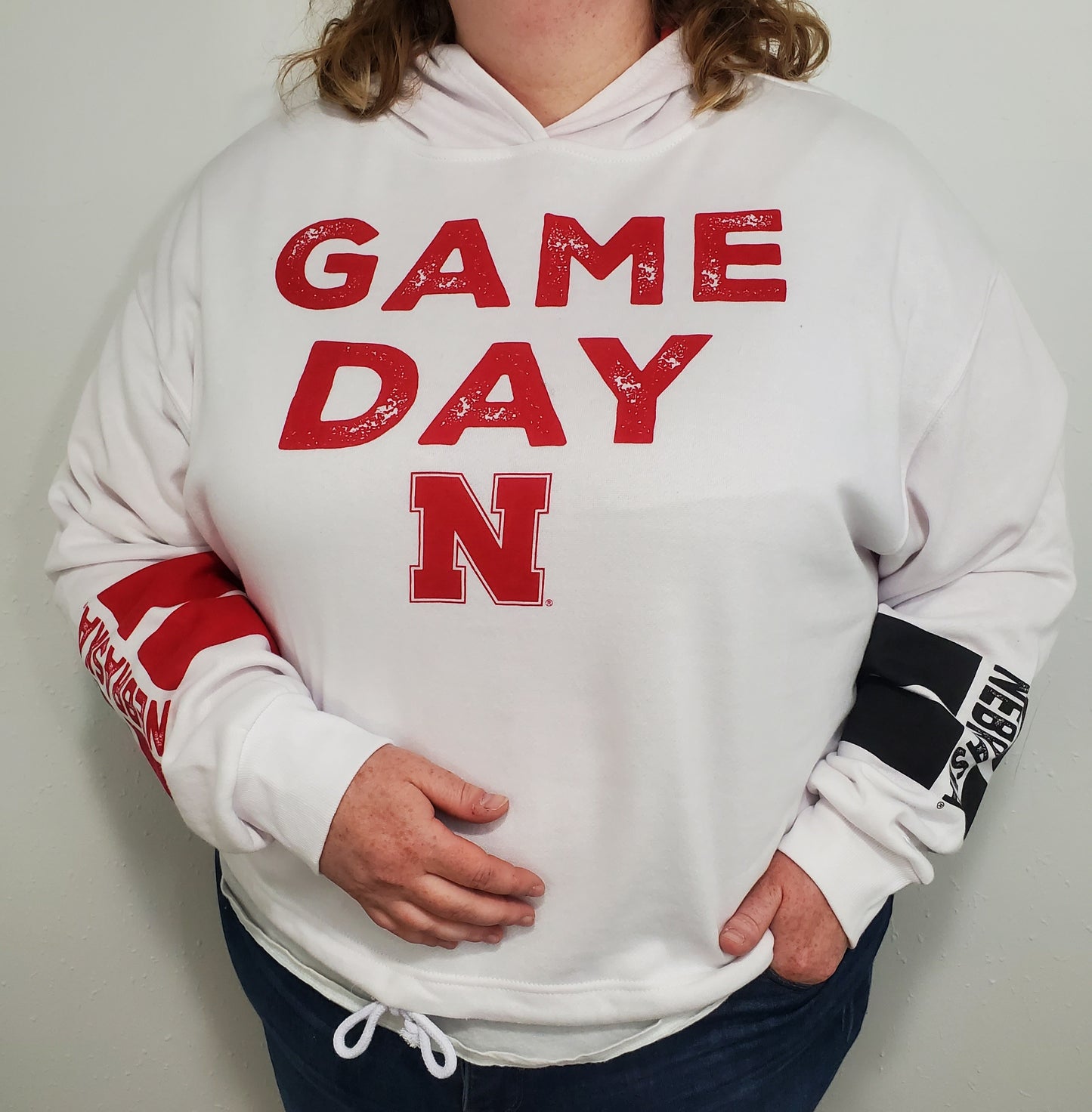 NEBRASKA GAME DAY CINCHED HOODIE - WHITE