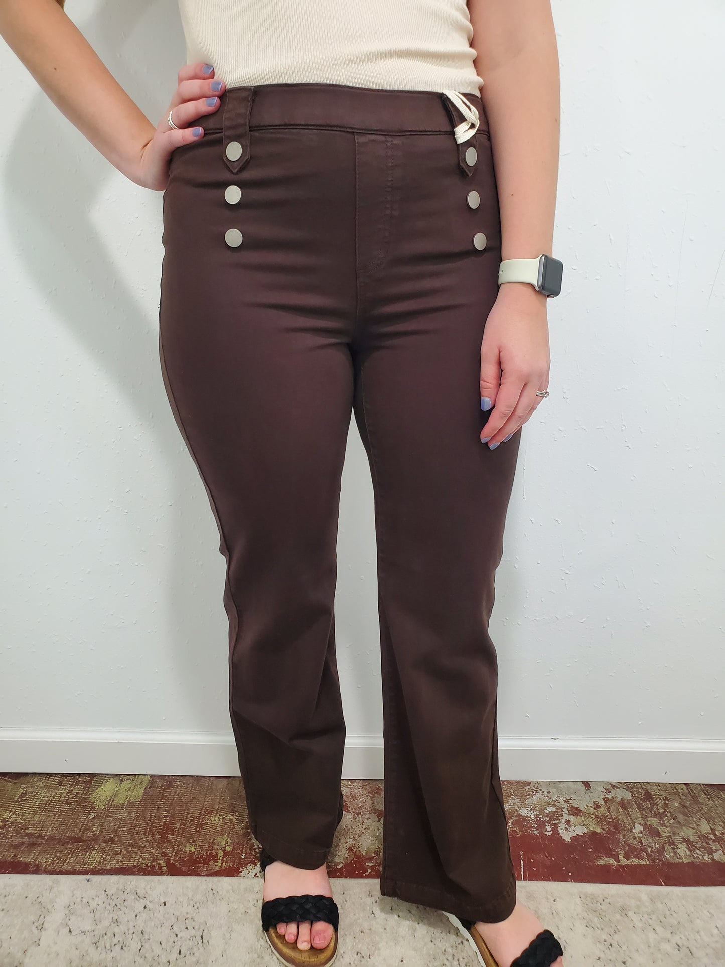 CHARLIE B PULL ON FLARE LEG PANT - MOCHA