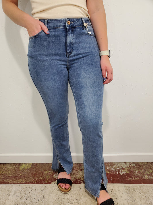 CHARLIE B FRONT SLIT BOOTCUT JEAN - MEDIUM BLUE