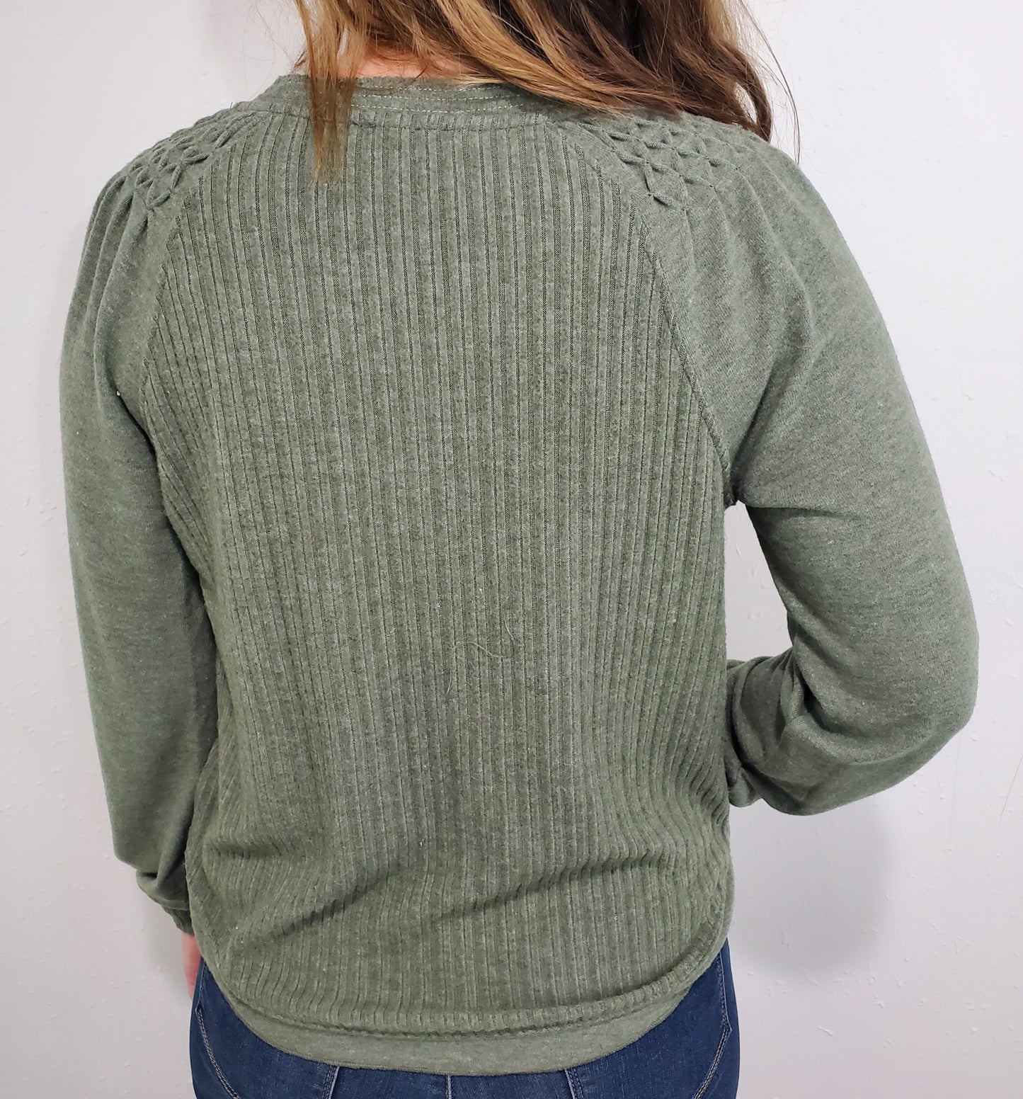 MIXED MEDIA TEXTURED TOP - HEATHER OLIVE