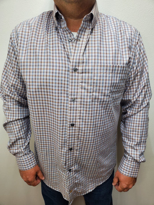 ORION BUTTON DOWN SHIRT - GREY/ACORN/BURGUNDY