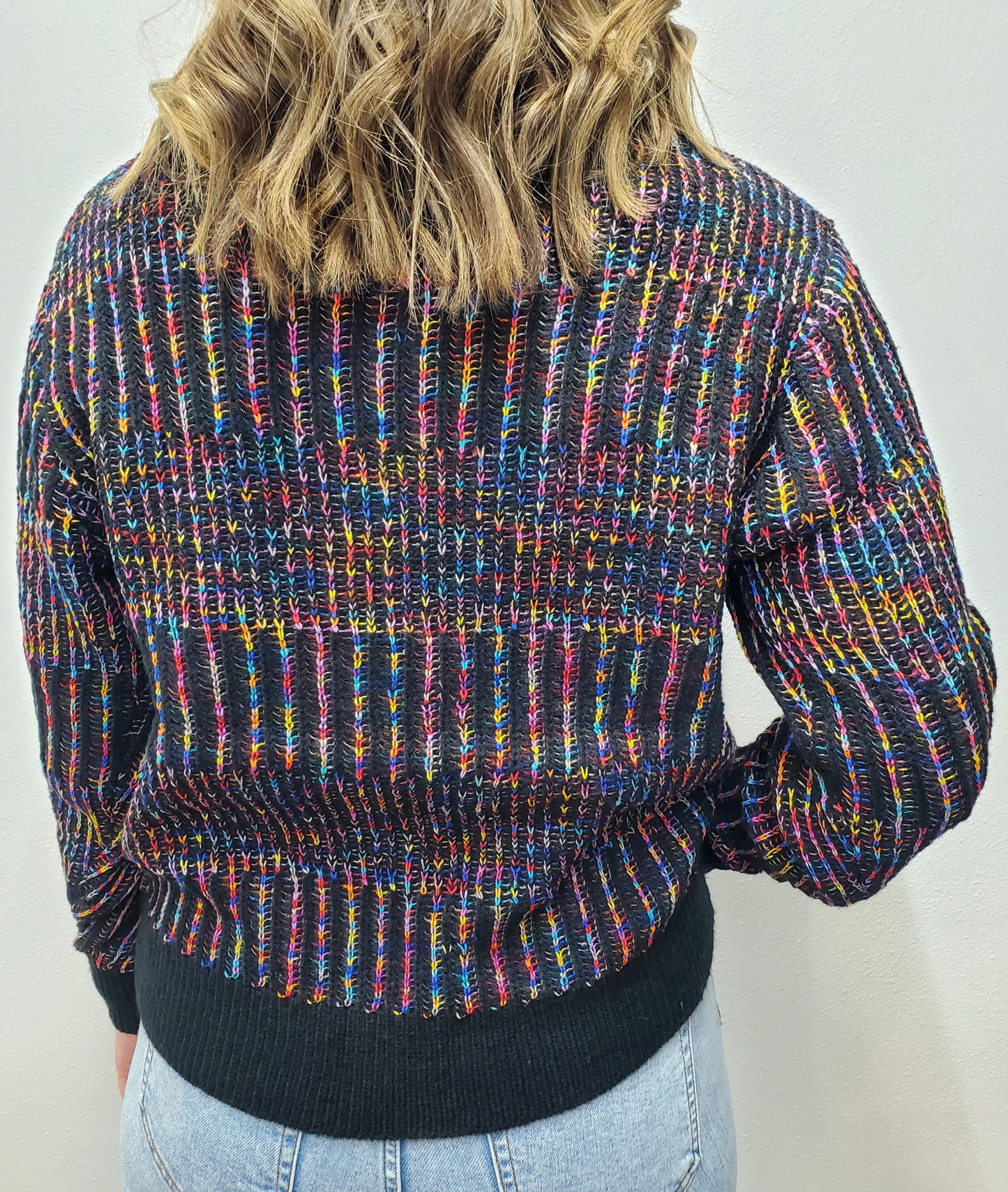 RAINBOW CREW SWEATER - BLACK MULTI