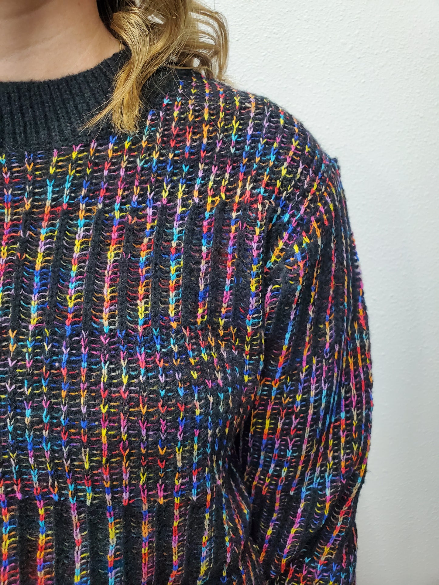 RAINBOW CREW SWEATER - BLACK MULTI