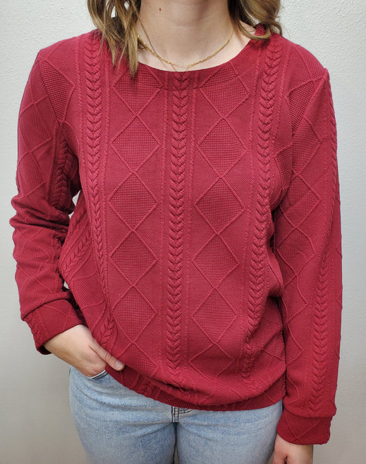 AUTUMNAL TEXTURED TOP - BURGUNDY