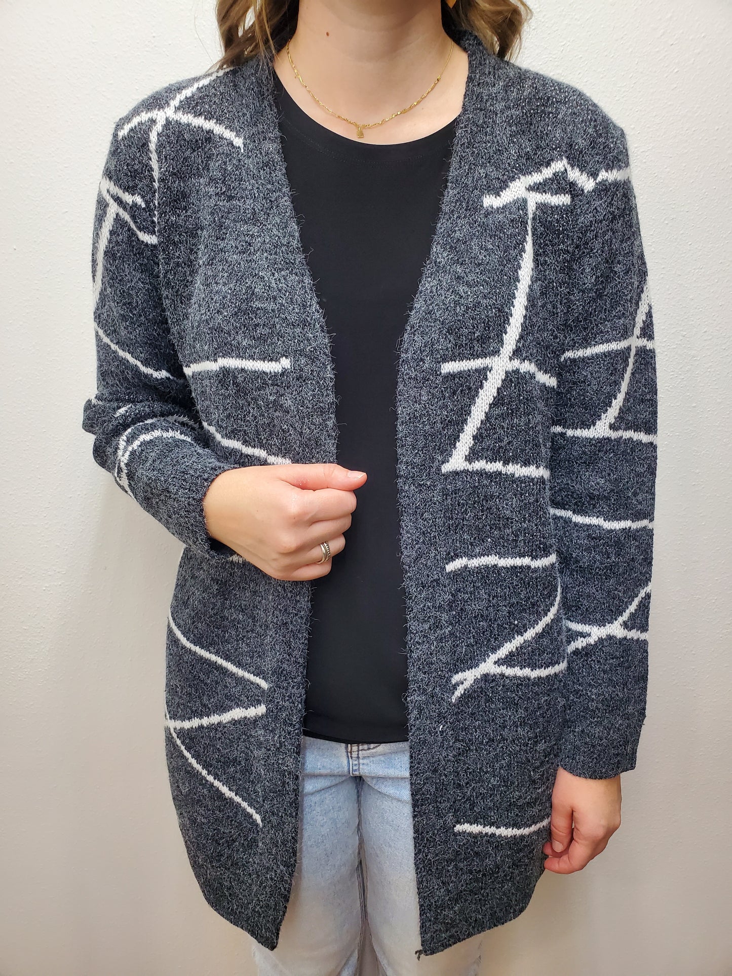 EVERY WHICH WAY CARDIGAN - CHARCOAL/WHITE