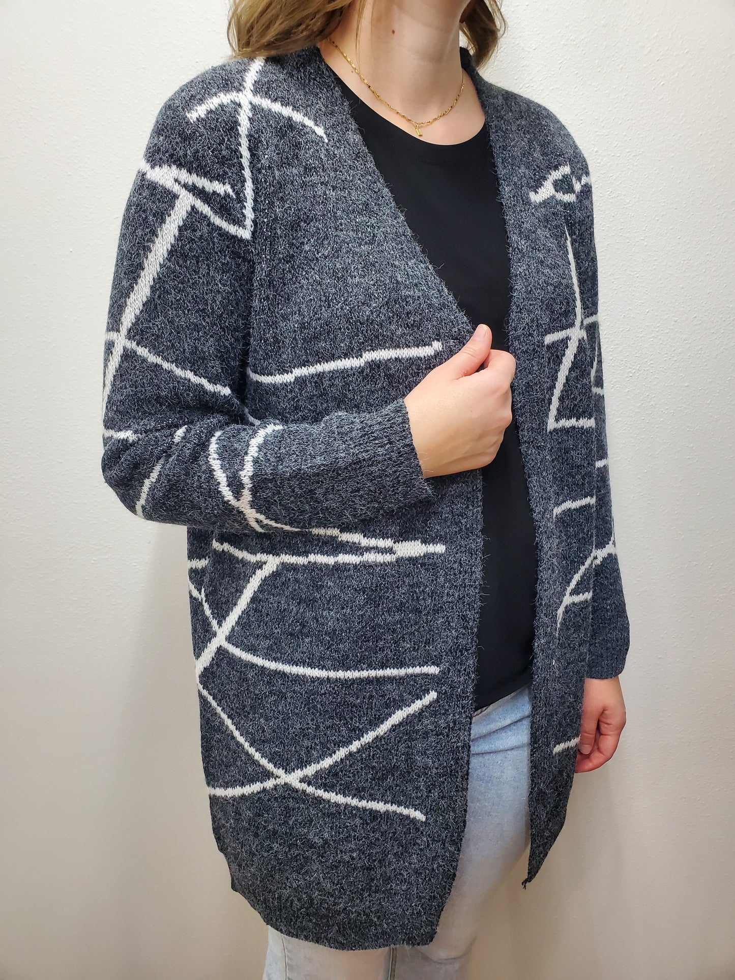 EVERY WHICH WAY CARDIGAN - CHARCOAL/WHITE