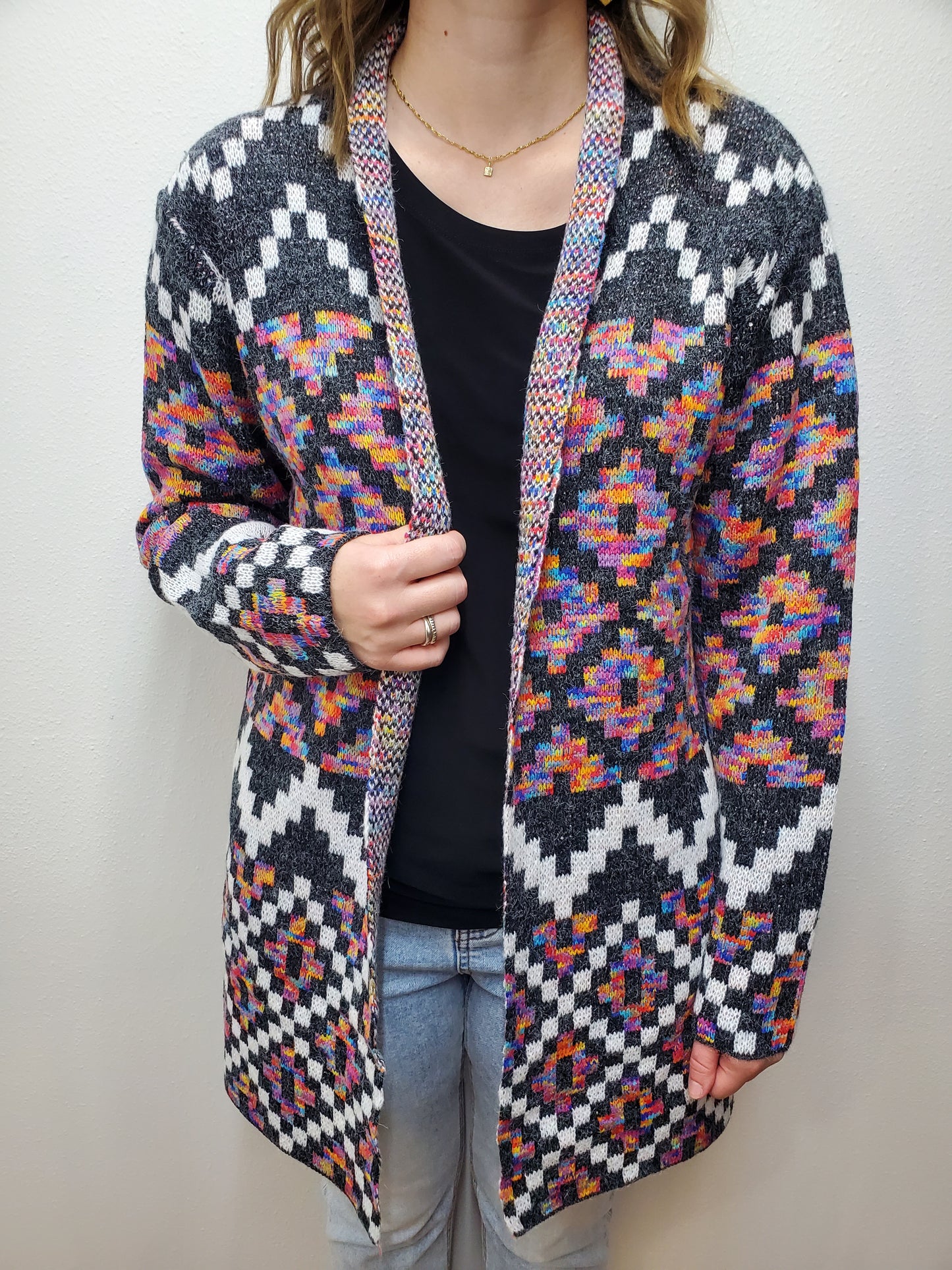 RAINBOW KNIT CARDIGAN - GREY MULTI