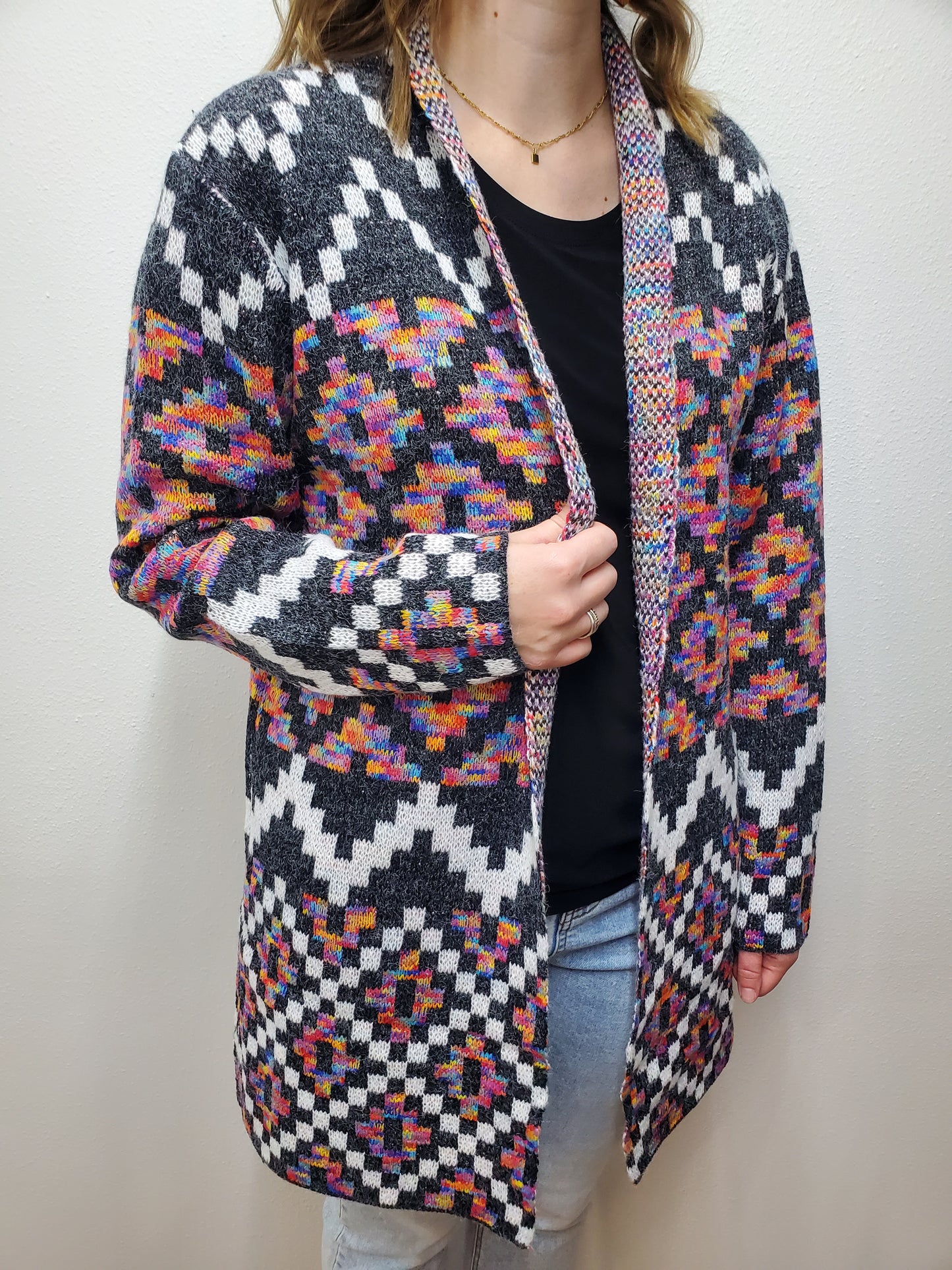 RAINBOW KNIT CARDIGAN - GREY MULTI