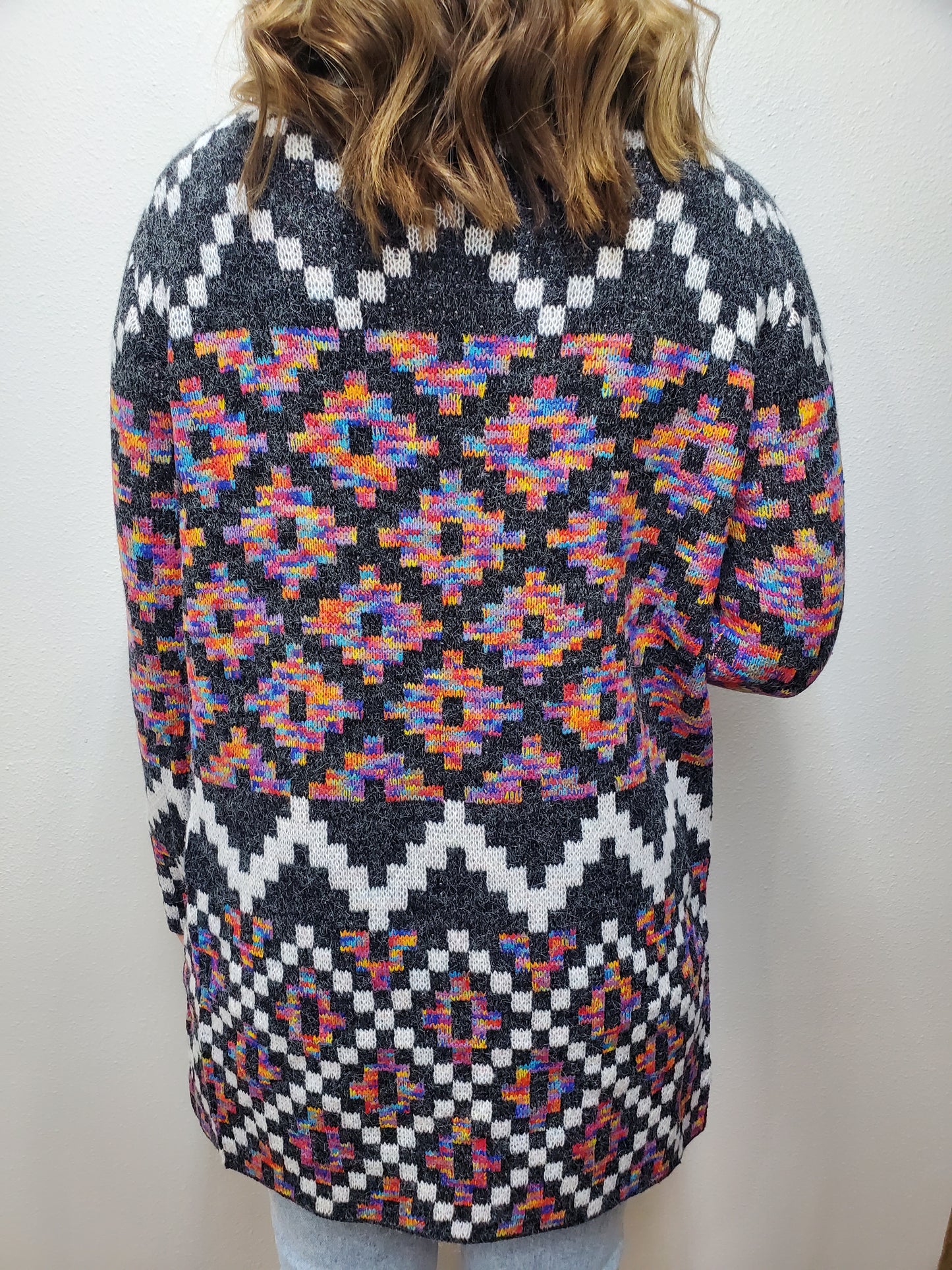 RAINBOW KNIT CARDIGAN - GREY MULTI