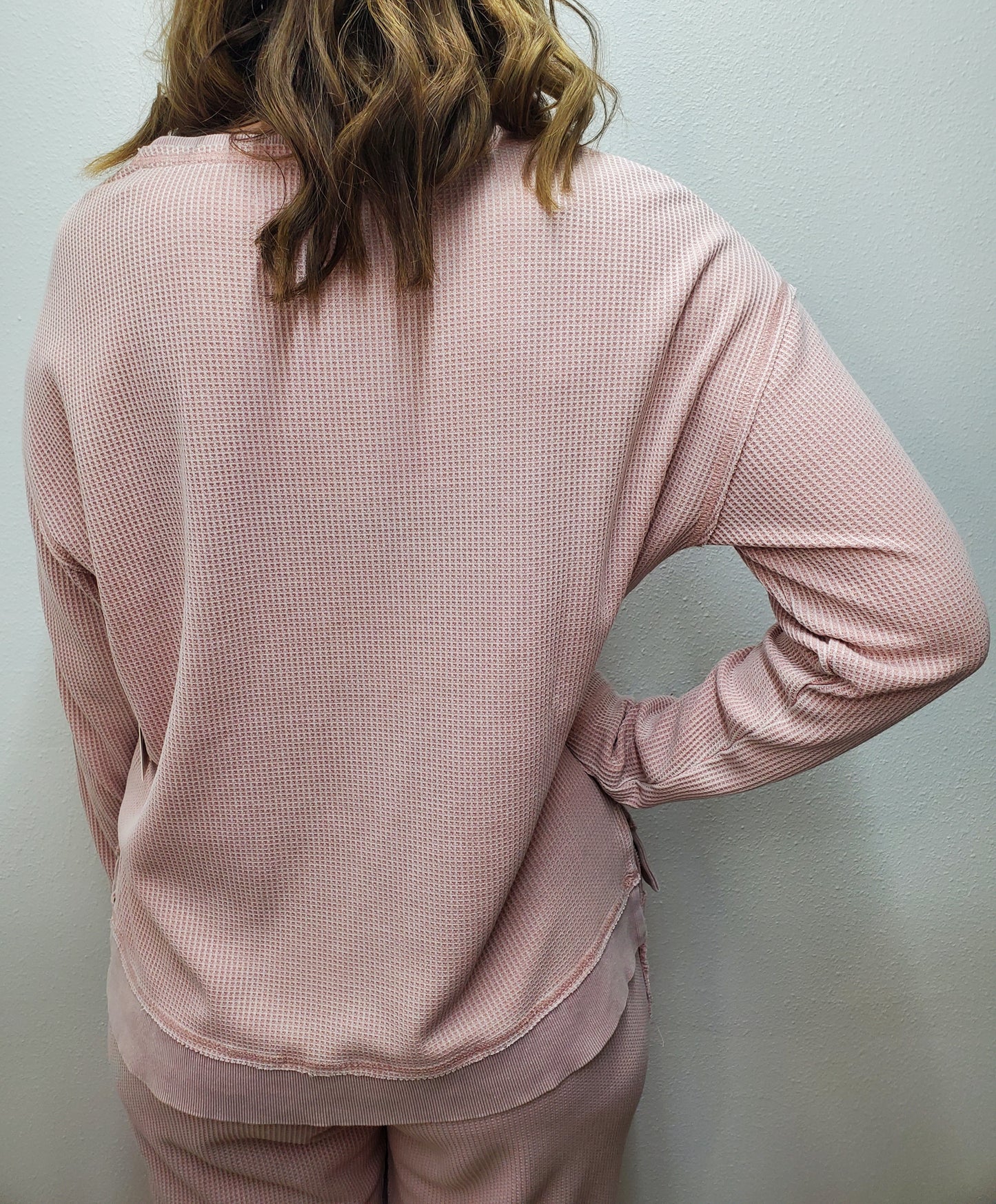 AUDREY WAFFLE KNIT SHIRT - DUSTY MAUVE