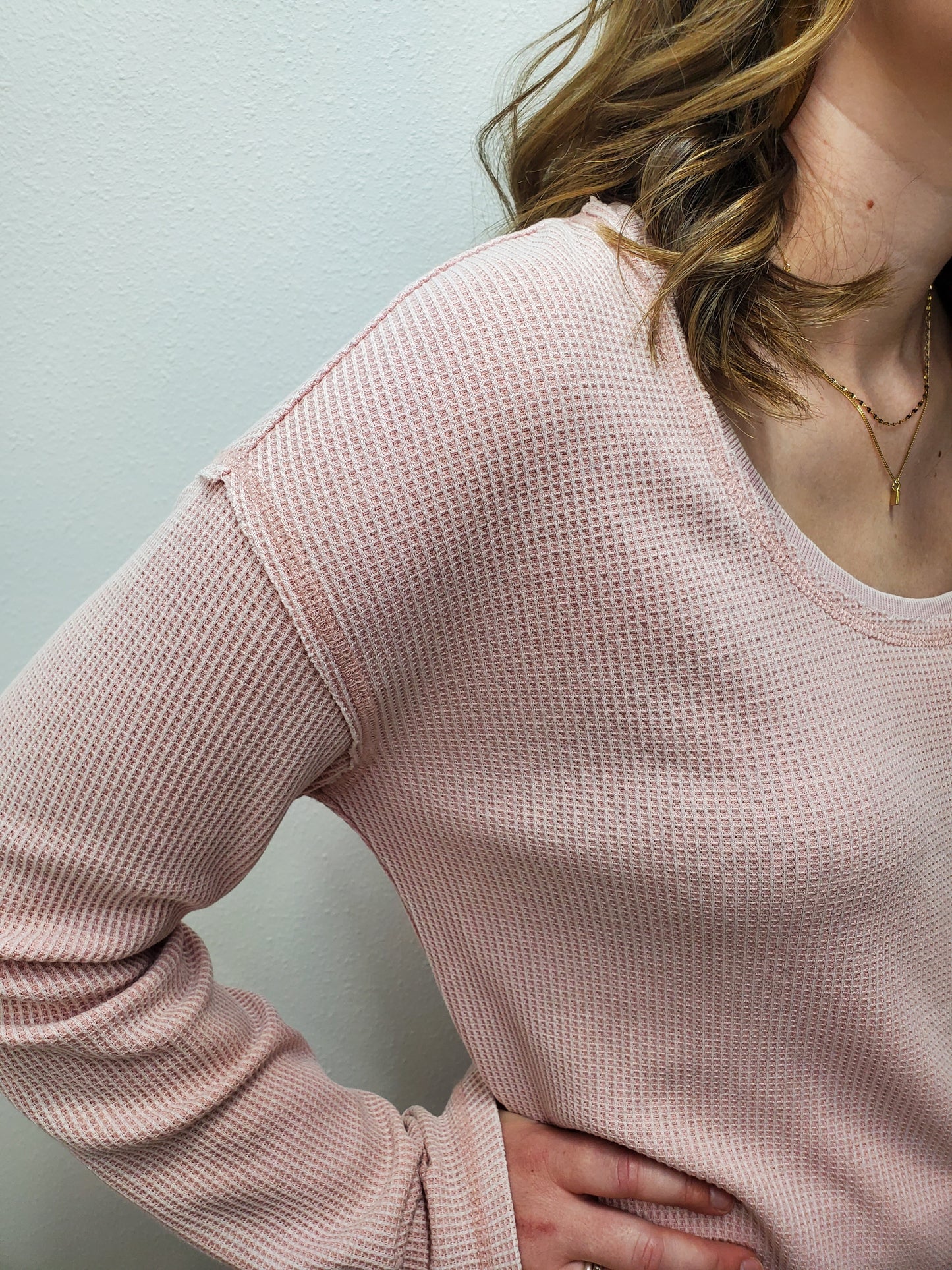 AUDREY WAFFLE KNIT SHIRT - DUSTY MAUVE