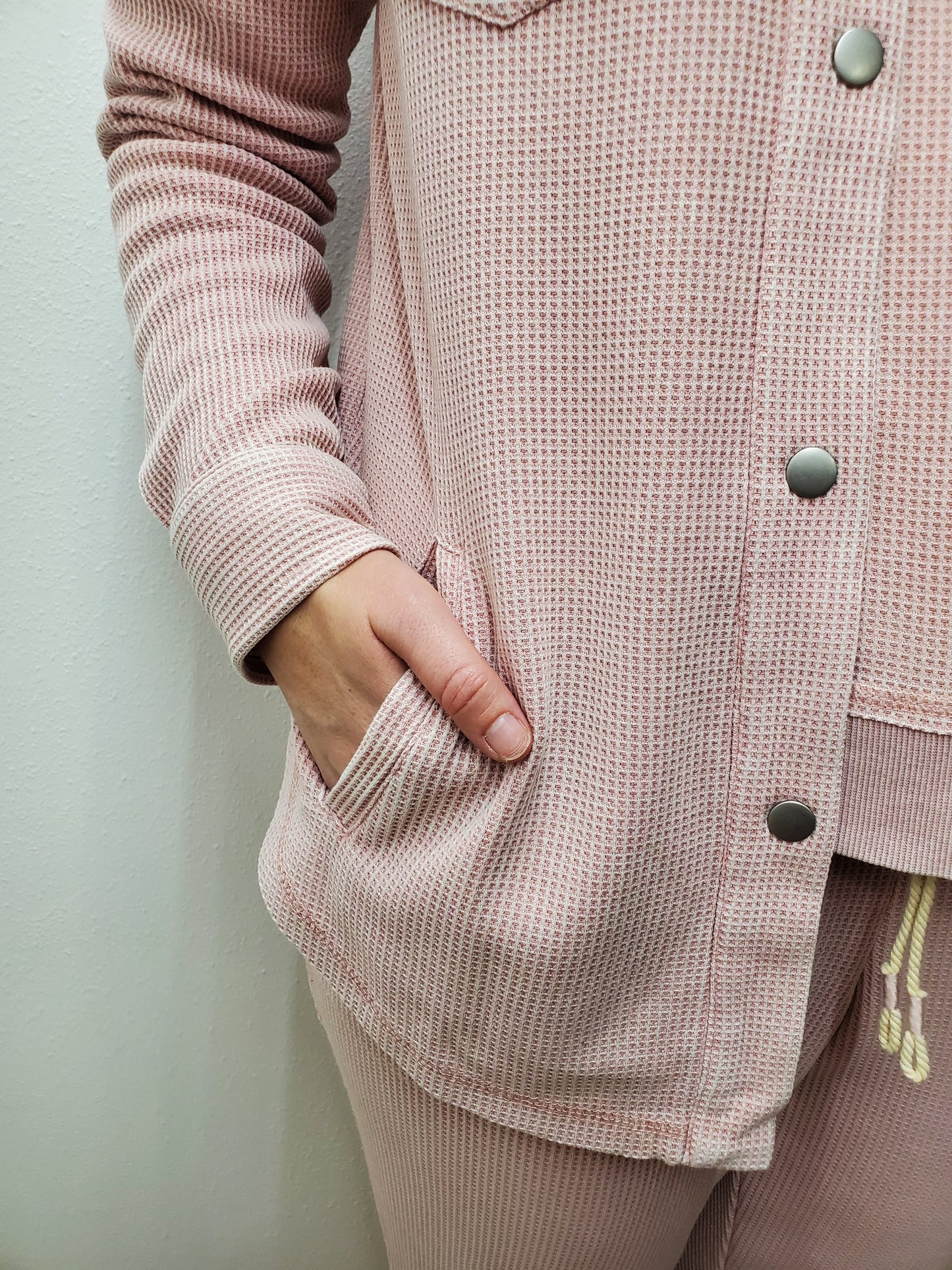 RILEY WAFFLE KNIT SHACKET - DUSTY MAUVE