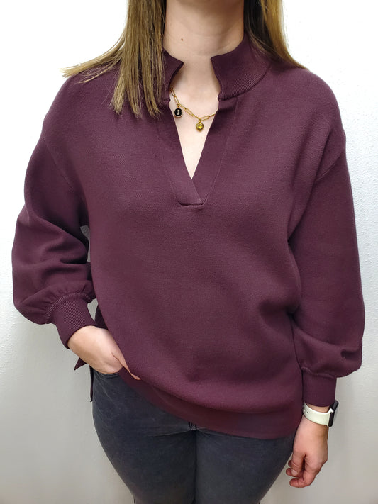 SPLIT V MOCK NECK SWEATER