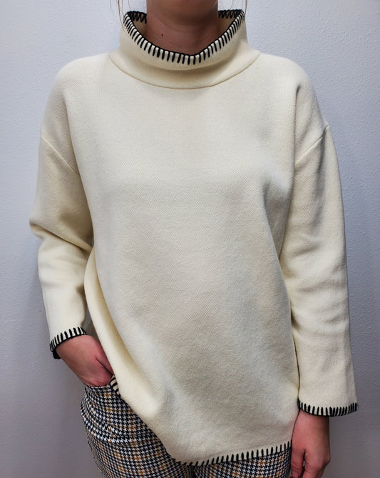 WHIPSTITCH MOCK SWEATER - WINTER WHITE