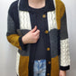 PATCHWORK COLORBLOCK CARDIGAN - BLACK/GREY/GOLD/IVORY