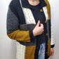 PATCHWORK COLORBLOCK CARDIGAN - BLACK/GREY/GOLD/IVORY