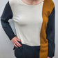 LIGHTWEIGHT COLORBLOCK SWEATER - IVORY/GREY/GOLD