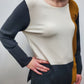 LIGHTWEIGHT COLORBLOCK SWEATER - IVORY/GREY/GOLD