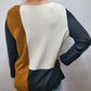 LIGHTWEIGHT COLORBLOCK SWEATER - IVORY/GREY/GOLD