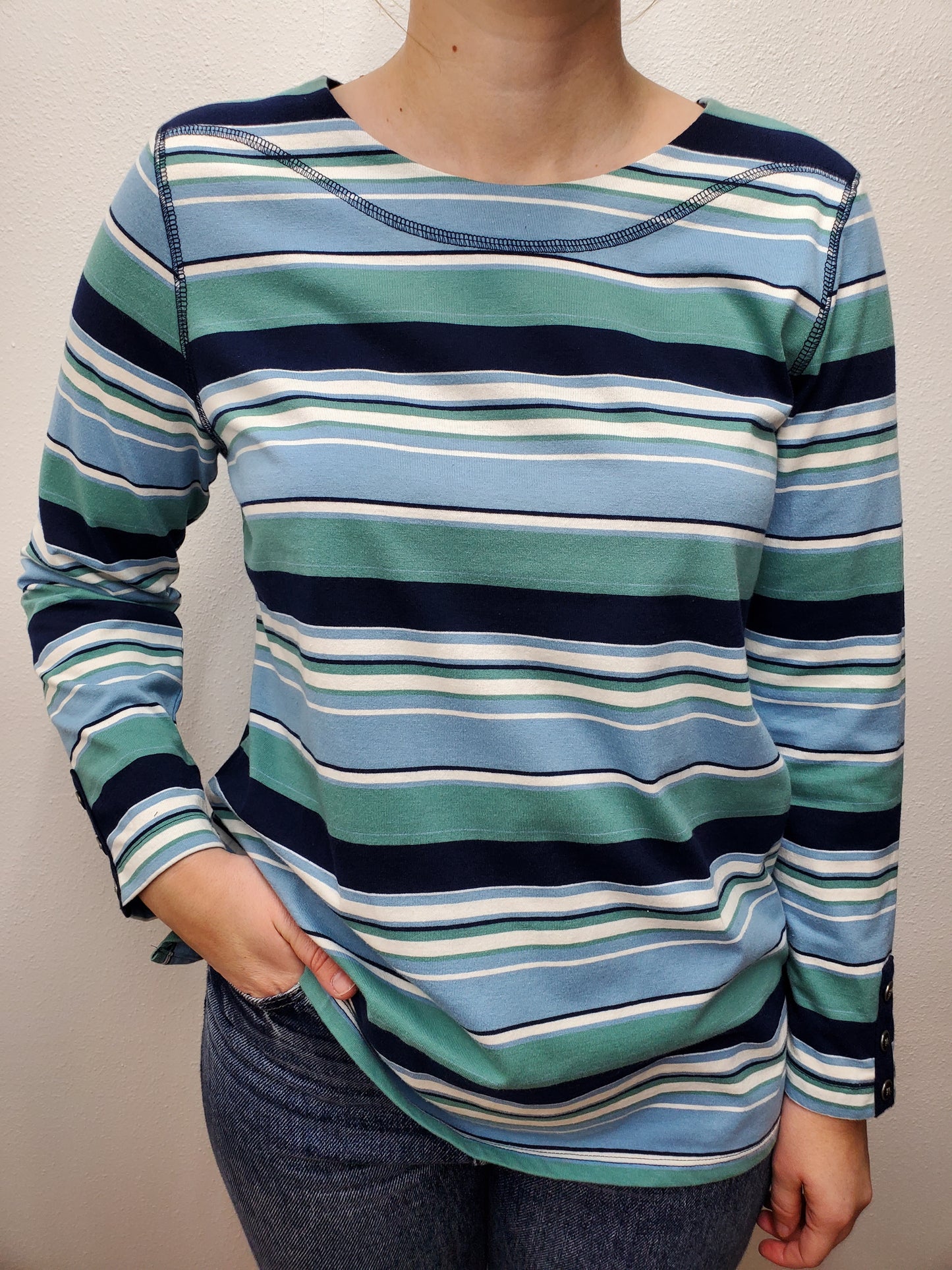 VIEWFINDER STRIPED TOP - NAVY/GREEN/LIGHT BLUE