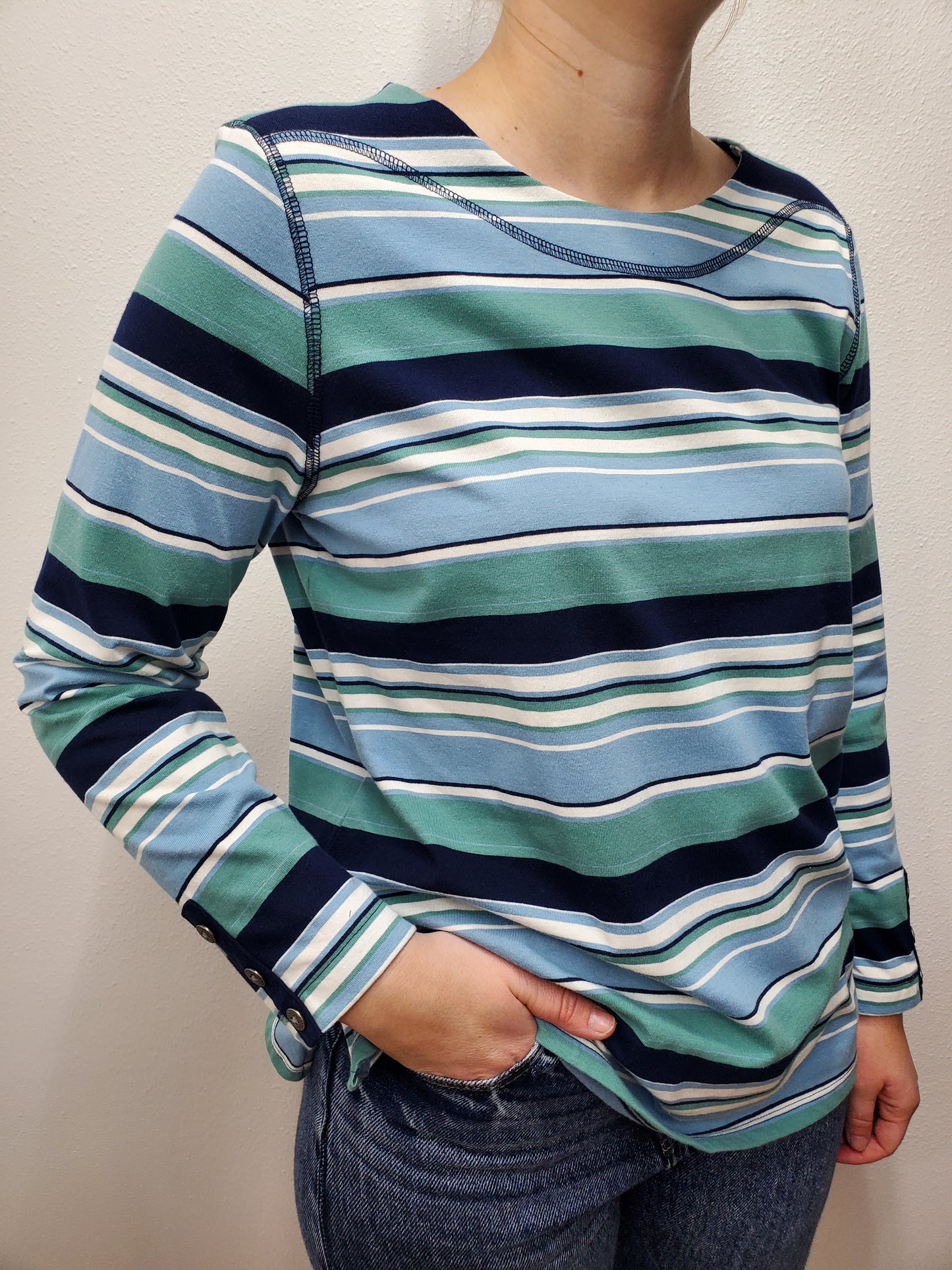 VIEWFINDER STRIPED TOP - NAVY/GREEN/LIGHT BLUE