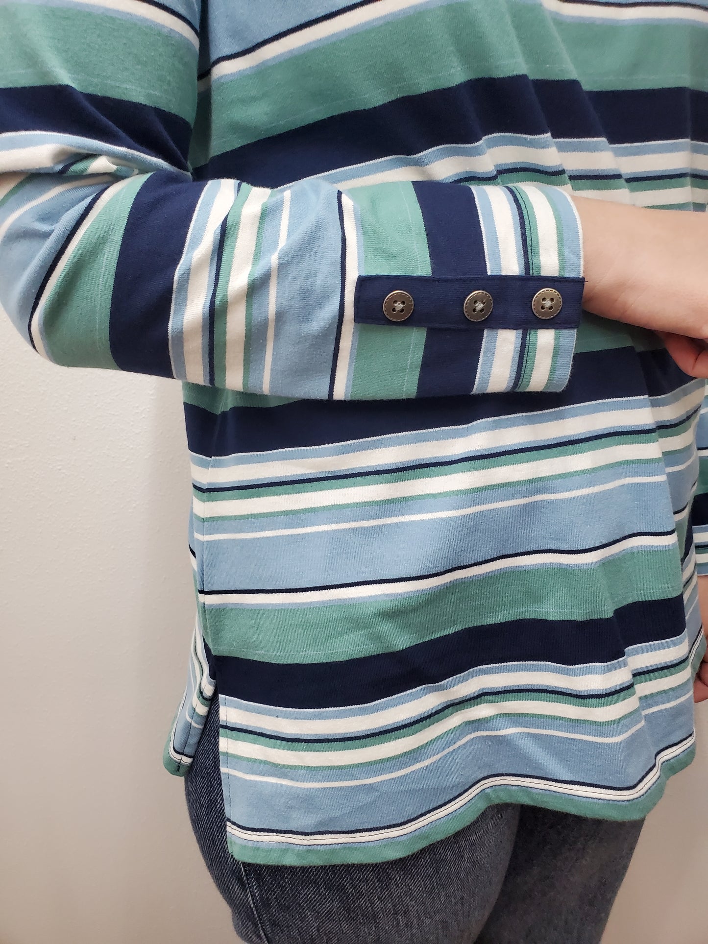 VIEWFINDER STRIPED TOP - NAVY/GREEN/LIGHT BLUE