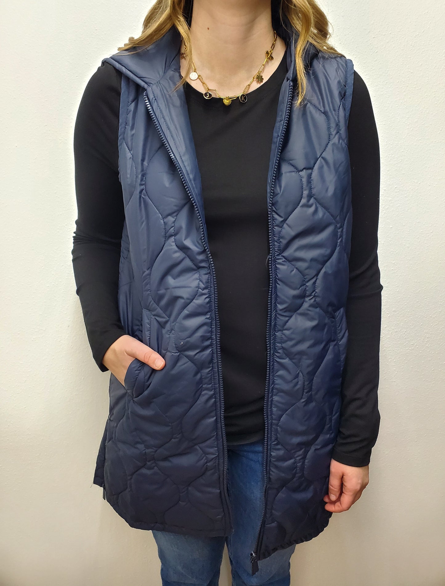 LONG PUFFER VEST - NAVY