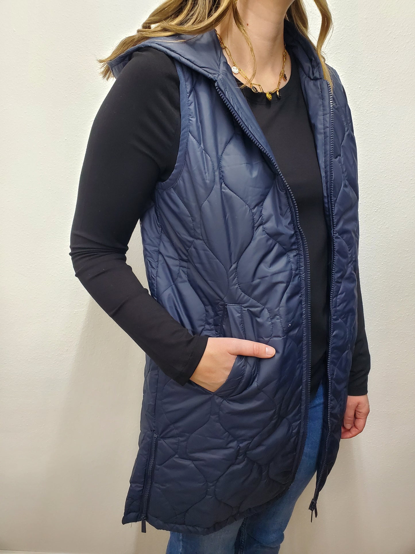 LONG PUFFER VEST - NAVY