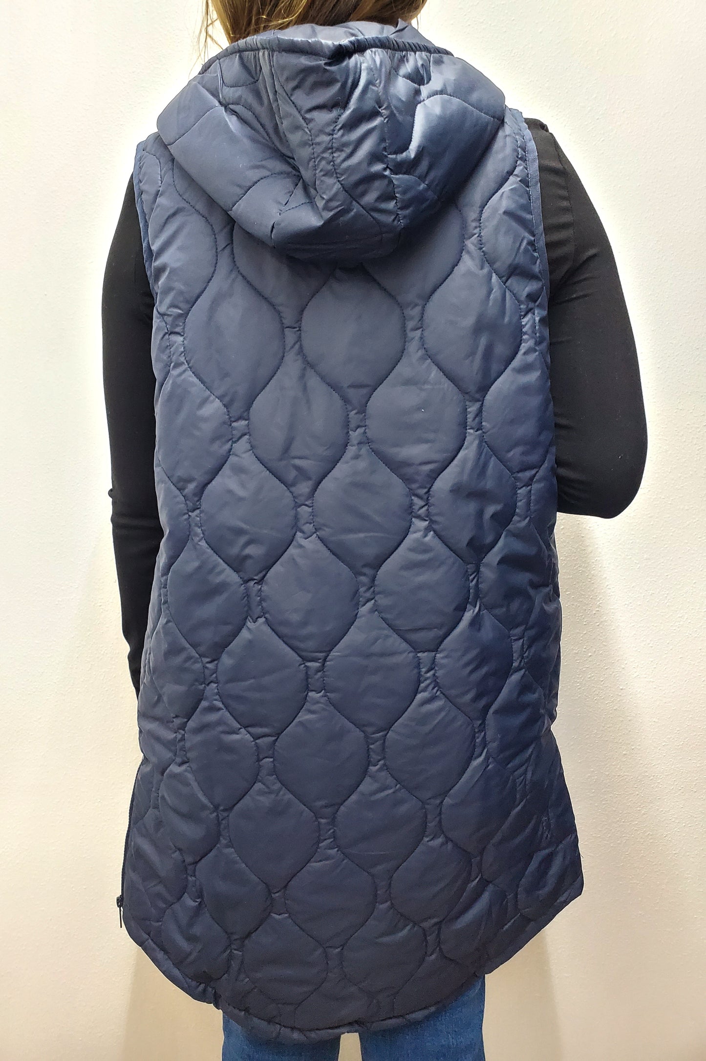 LONG PUFFER VEST - NAVY