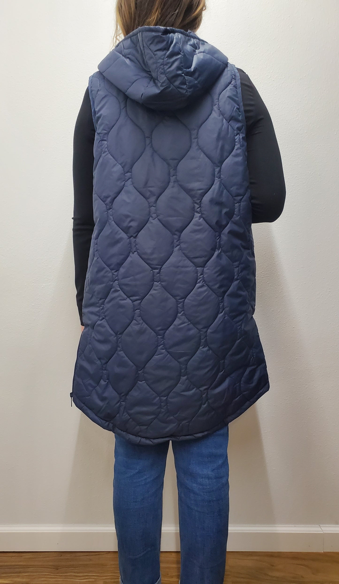 LONG PUFFER VEST - NAVY