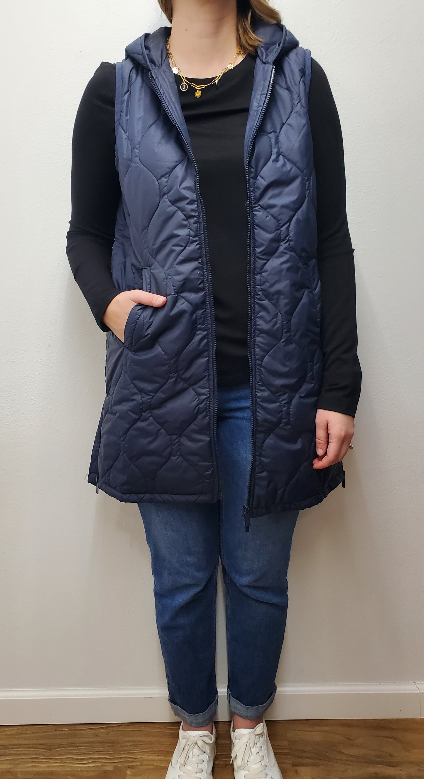 LONG PUFFER VEST - NAVY