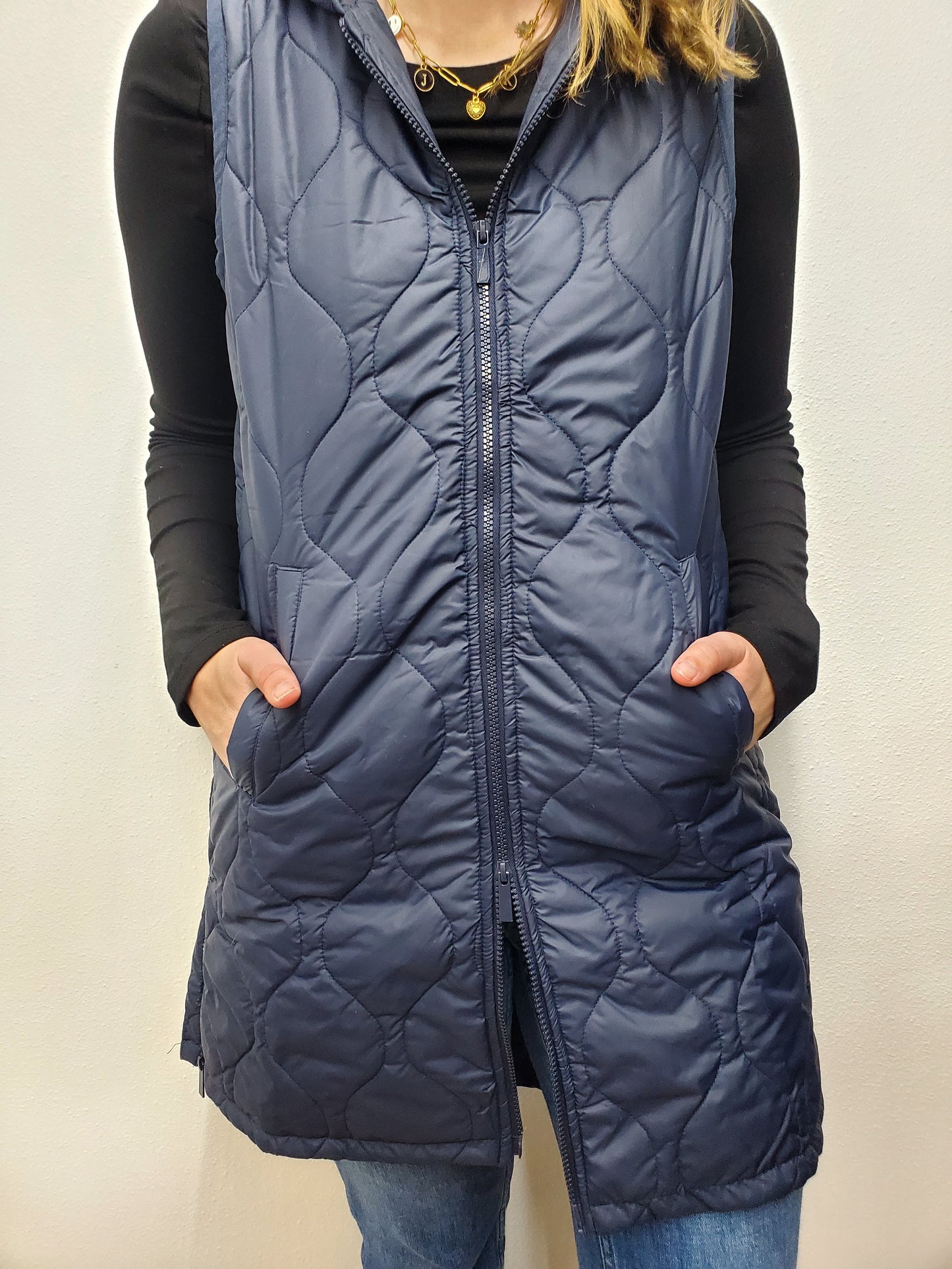 LONG PUFFER VEST - NAVY