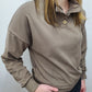 QUARTER BUTTON PULLOVER TOP - MOCHA